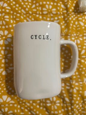 Rae Dunn White Mug with Black Lettering - "CYCLE."